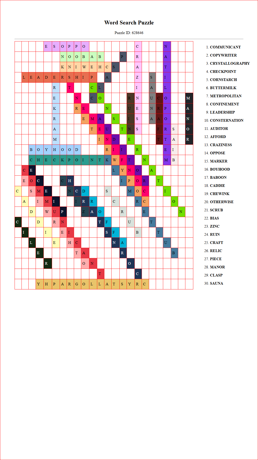 Solution of Printable word search puzzle for adults 310 (Puzzle id: 628646) Document
