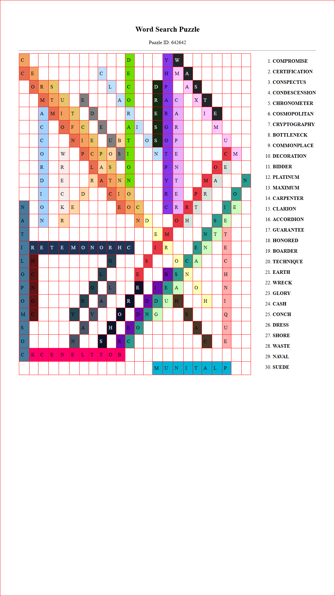 Solution of Printable word search puzzle for adults 278 (Puzzle id: 642642) Document