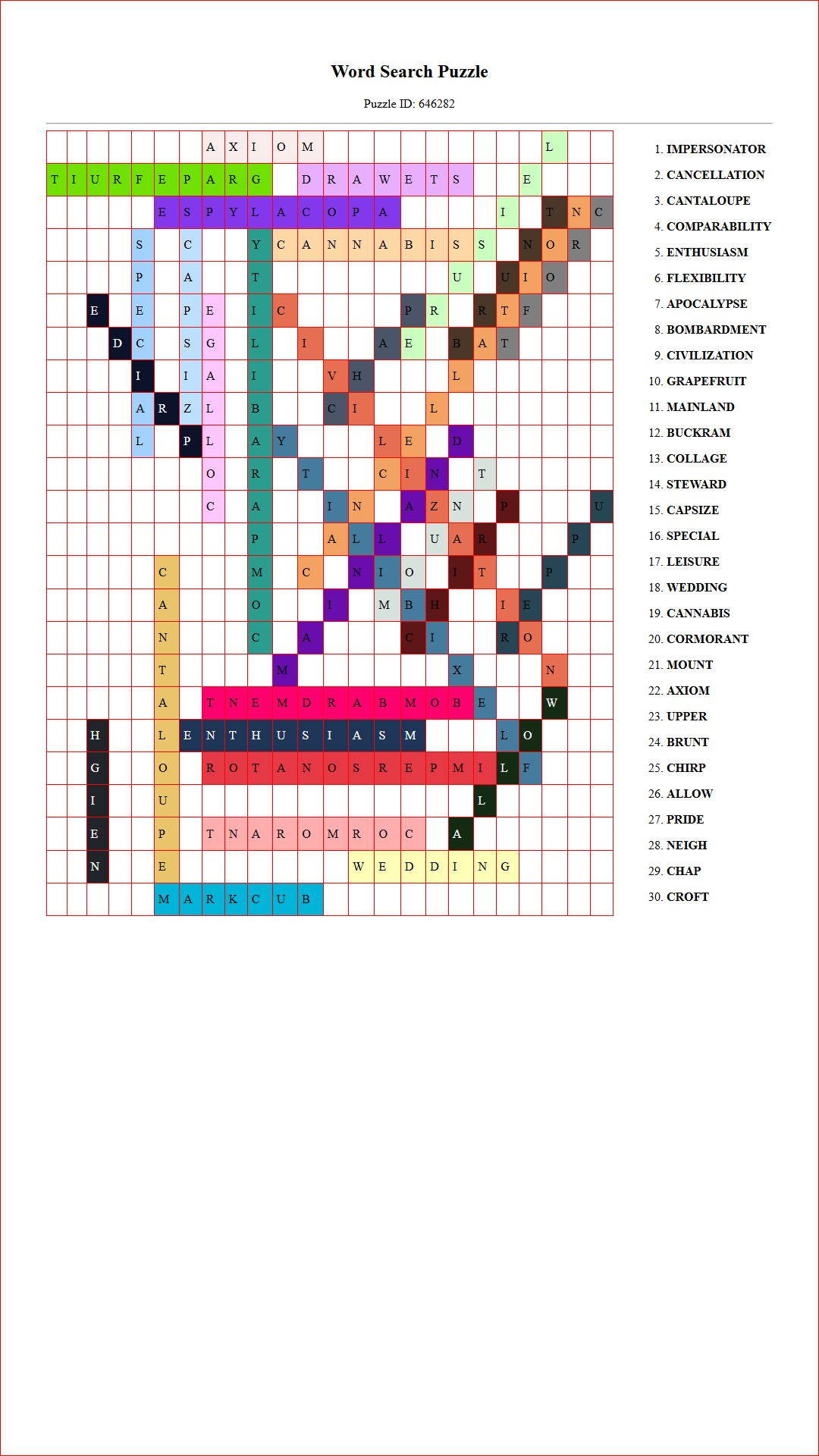 Solution of Printable word search puzzle for adults 179 (Puzzle id: 646282) Document
