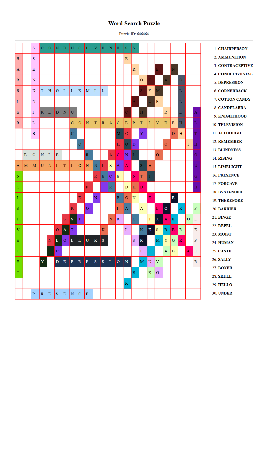 Solution of Printable word search puzzle for adults 308 (Puzzle id: 646464) Document