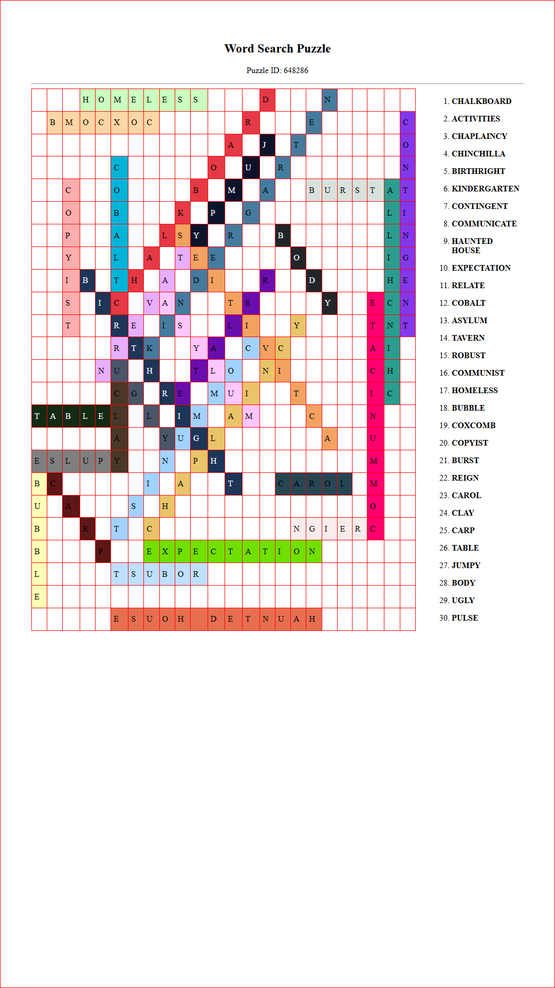 Solution of Printable word search puzzle for adults 465 (Puzzle id: 648286) Document