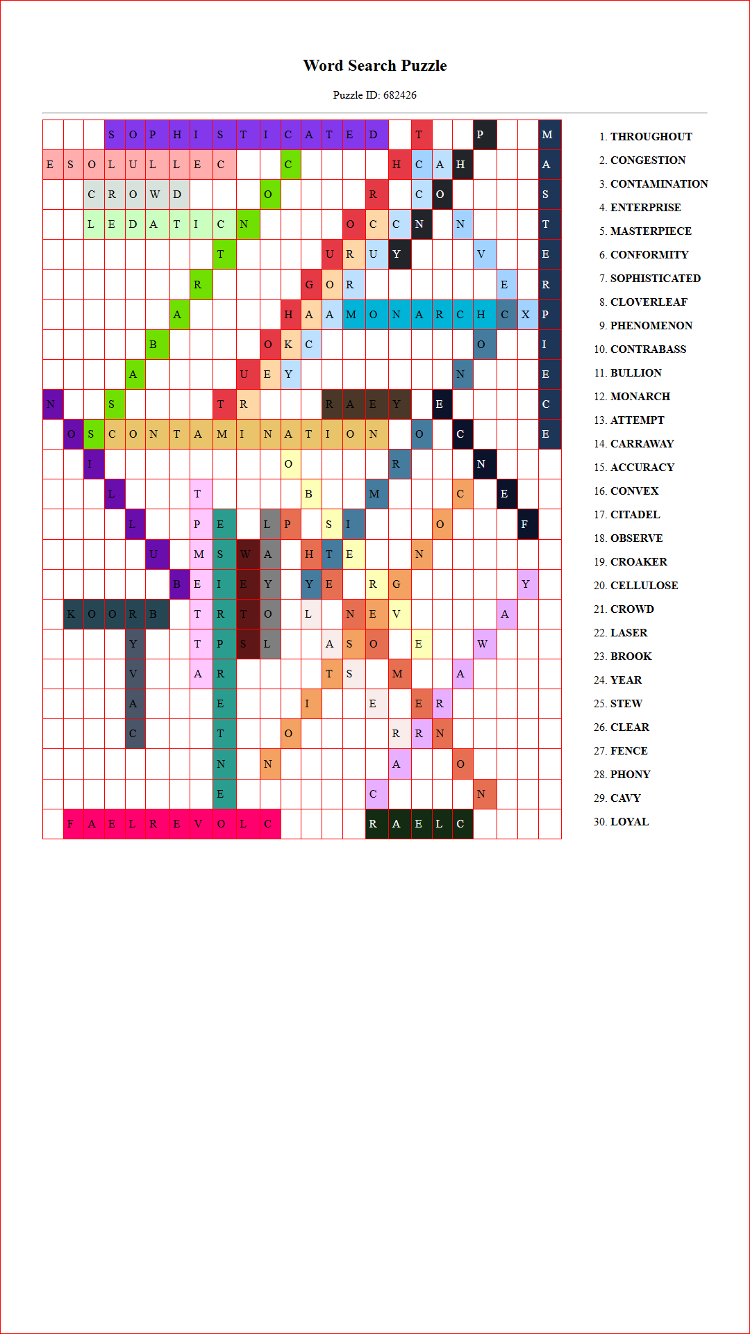 Solution of Printable word search puzzle for adults 171 (Puzzle id: 682426) Document