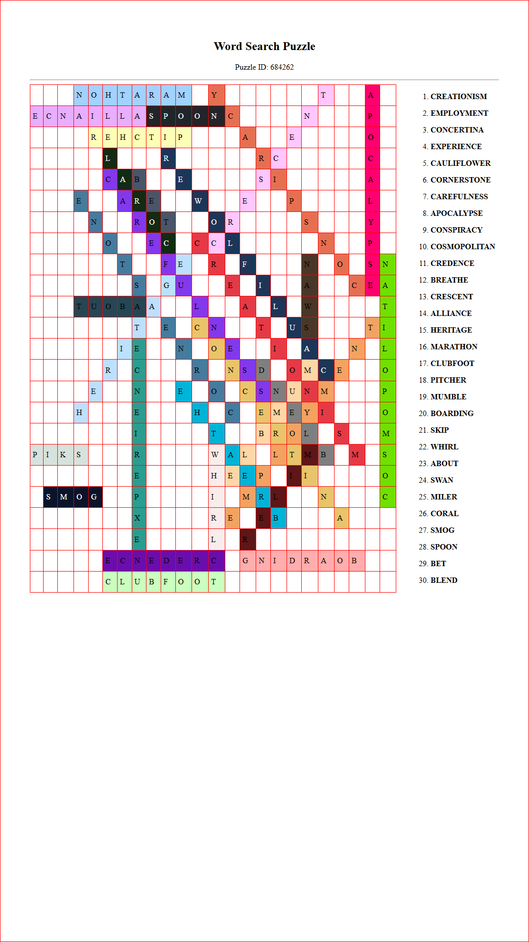 Solution of Printable word search puzzle for adults 400 (Puzzle id: 684262) Document