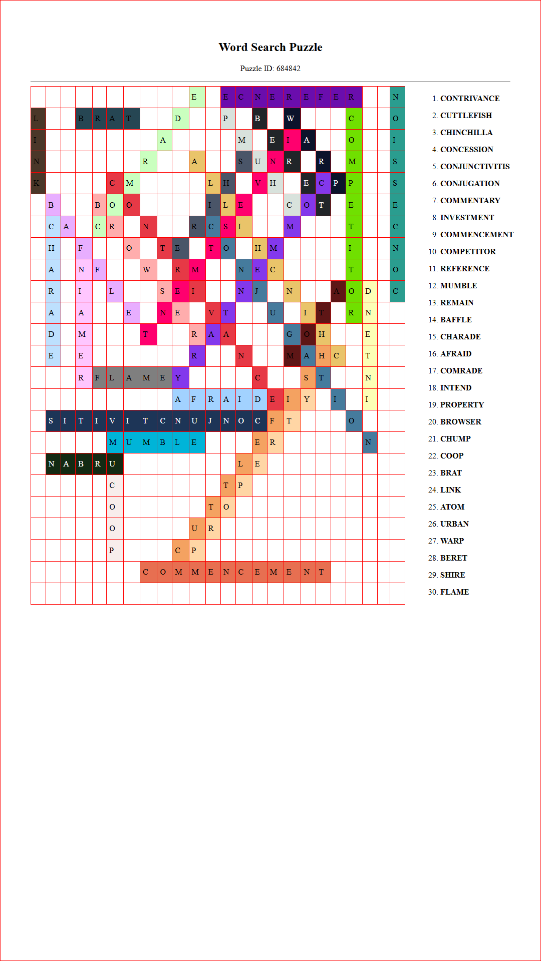 Solution of Printable word search puzzle for adults 427 (Puzzle id: 684842) Document
