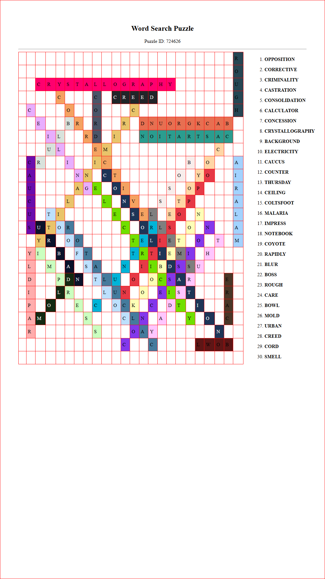 Solution of Printable word search puzzle for adults 346 (Puzzle id: 724626) Document
