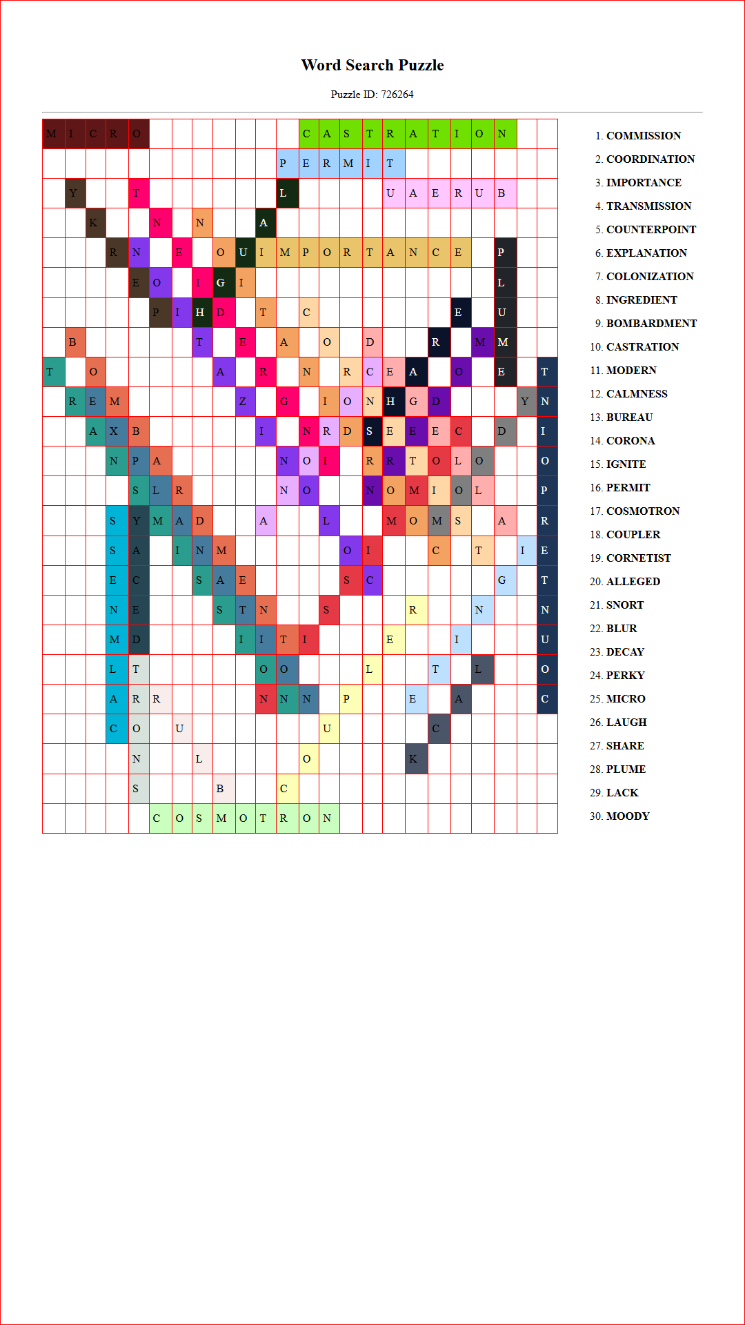 Solution of Printable word search puzzle for adults 100 (Puzzle id: 726264) Document