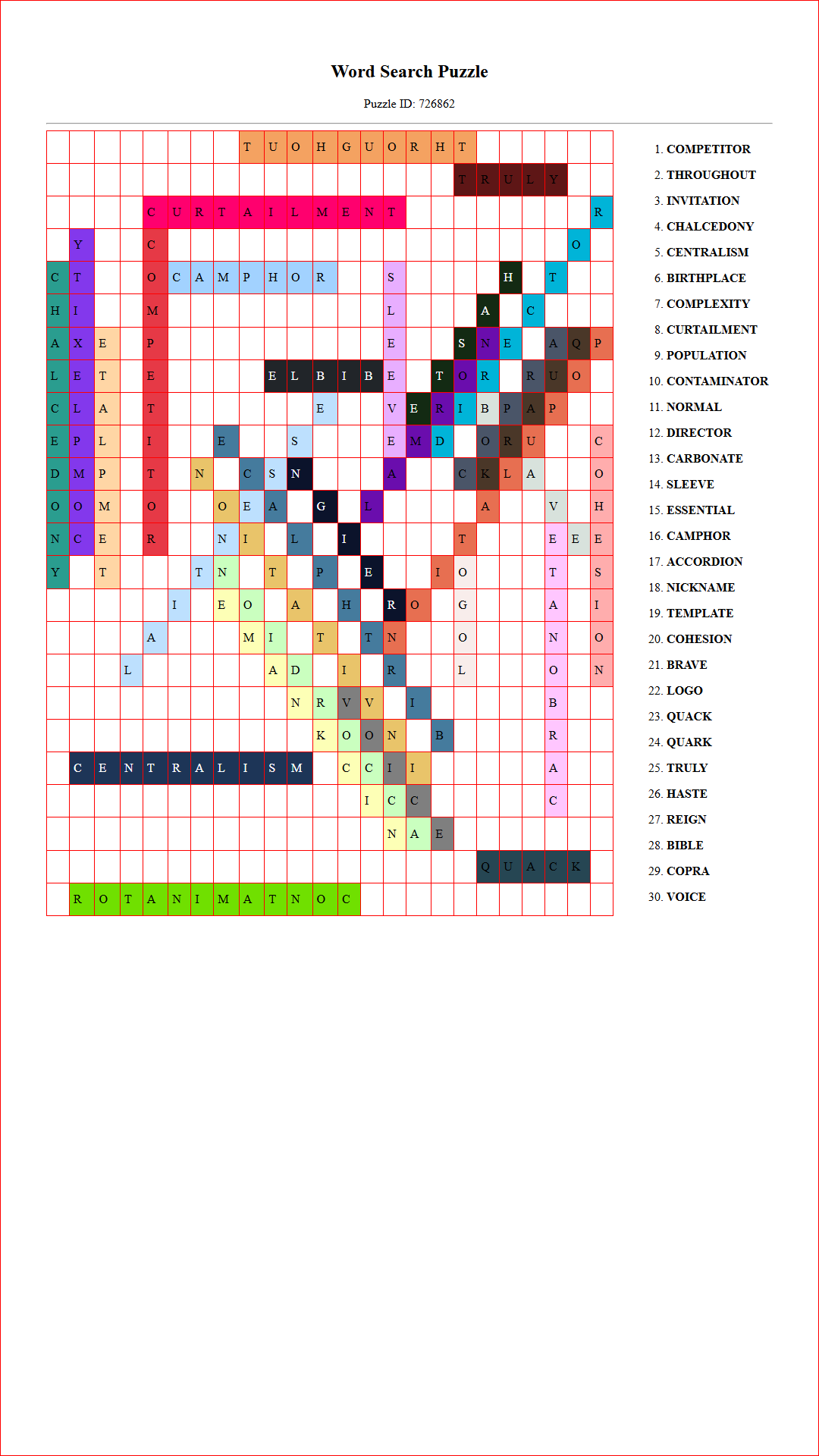 Solution of Printable word search puzzle for adults 180 (Puzzle id: 726862) Document