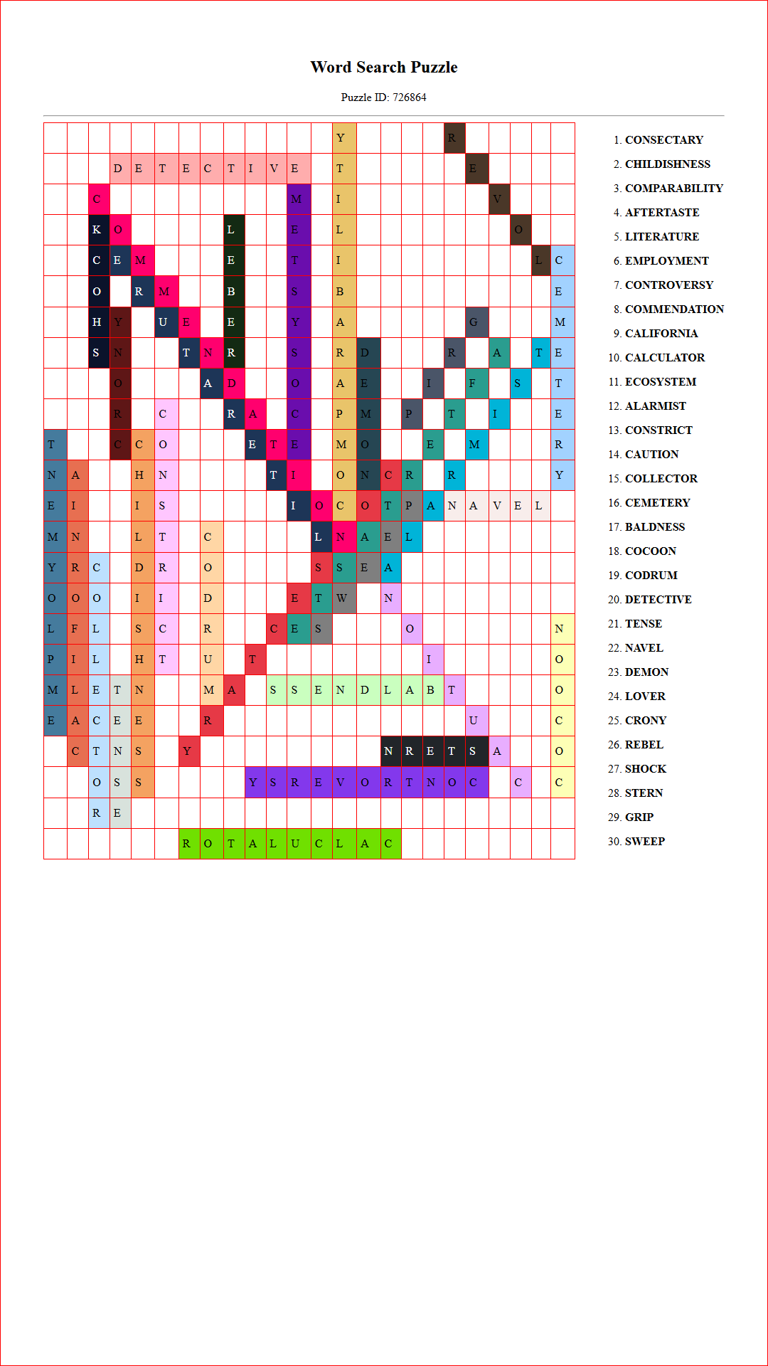 Solution of Printable word search puzzle for adults 365 (Puzzle id: 726864) Document