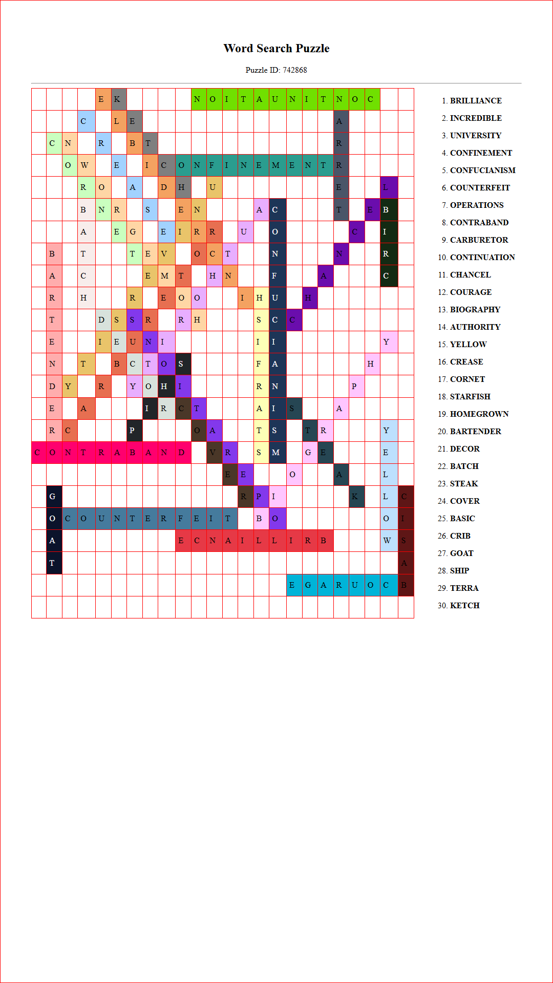 Solution of Printable word search puzzle for adults 504 (Puzzle id: 742868) Document
