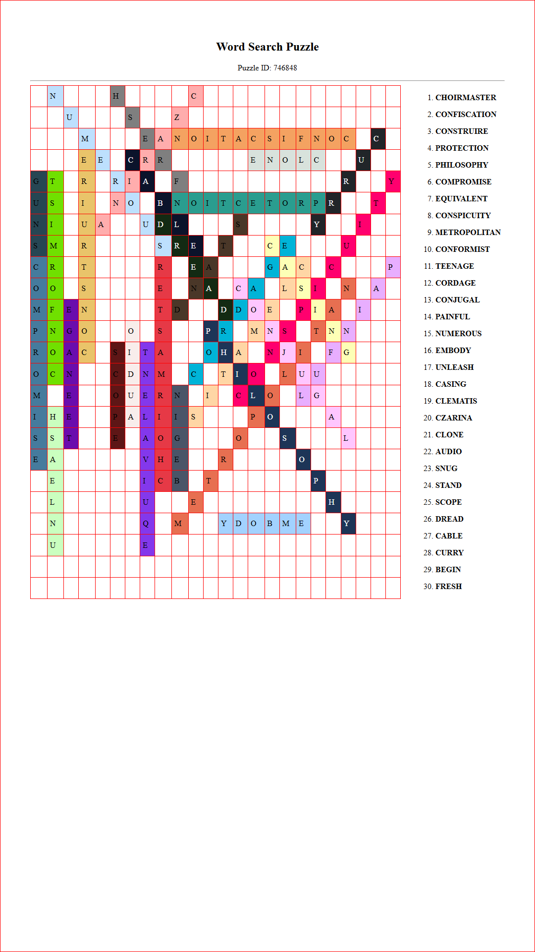 Solution of Printable word search puzzle for adults 479 (Puzzle id: 746848) Document