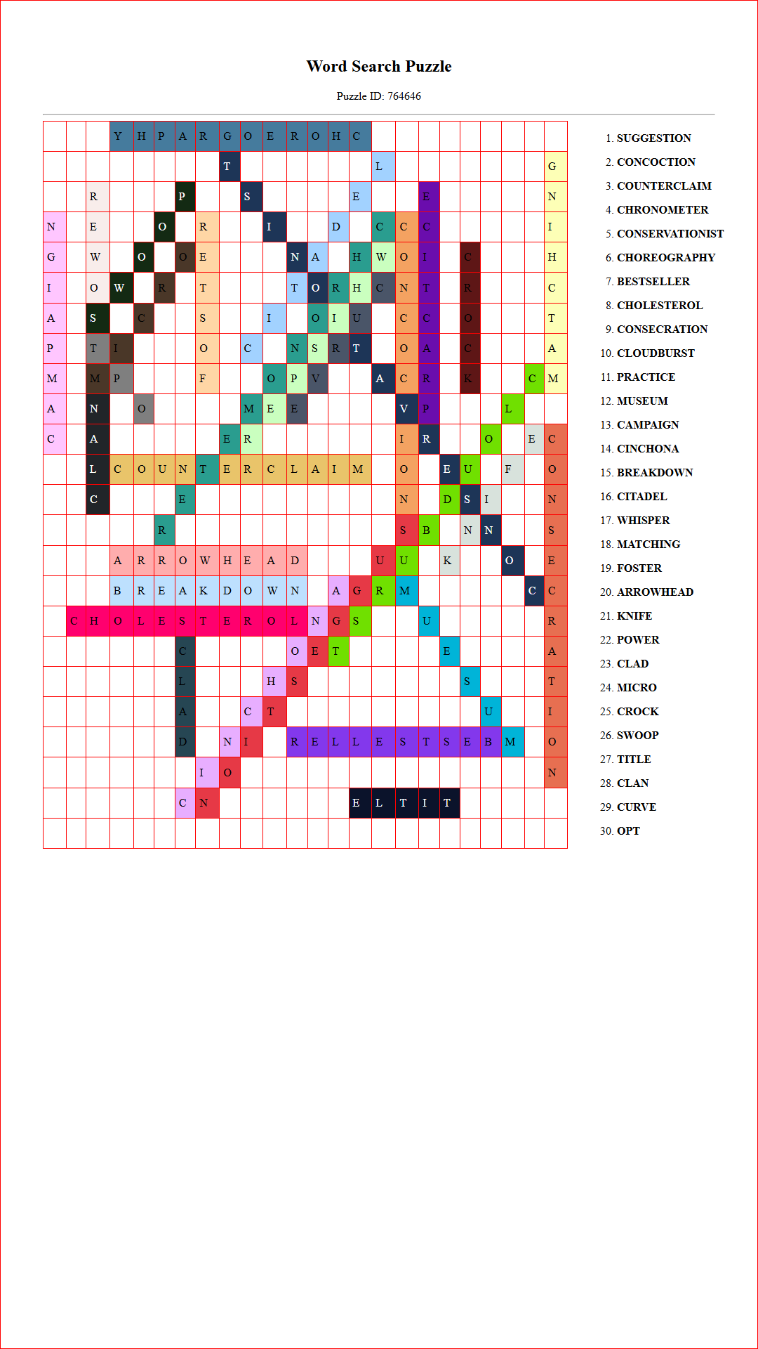 Solution of Printable word search puzzle for adults 178 (Puzzle id: 764646) Document