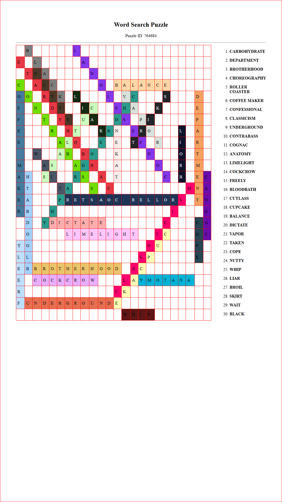 Solution of Printable word search puzzle for adults 376 (Puzzle id: 764684) Document