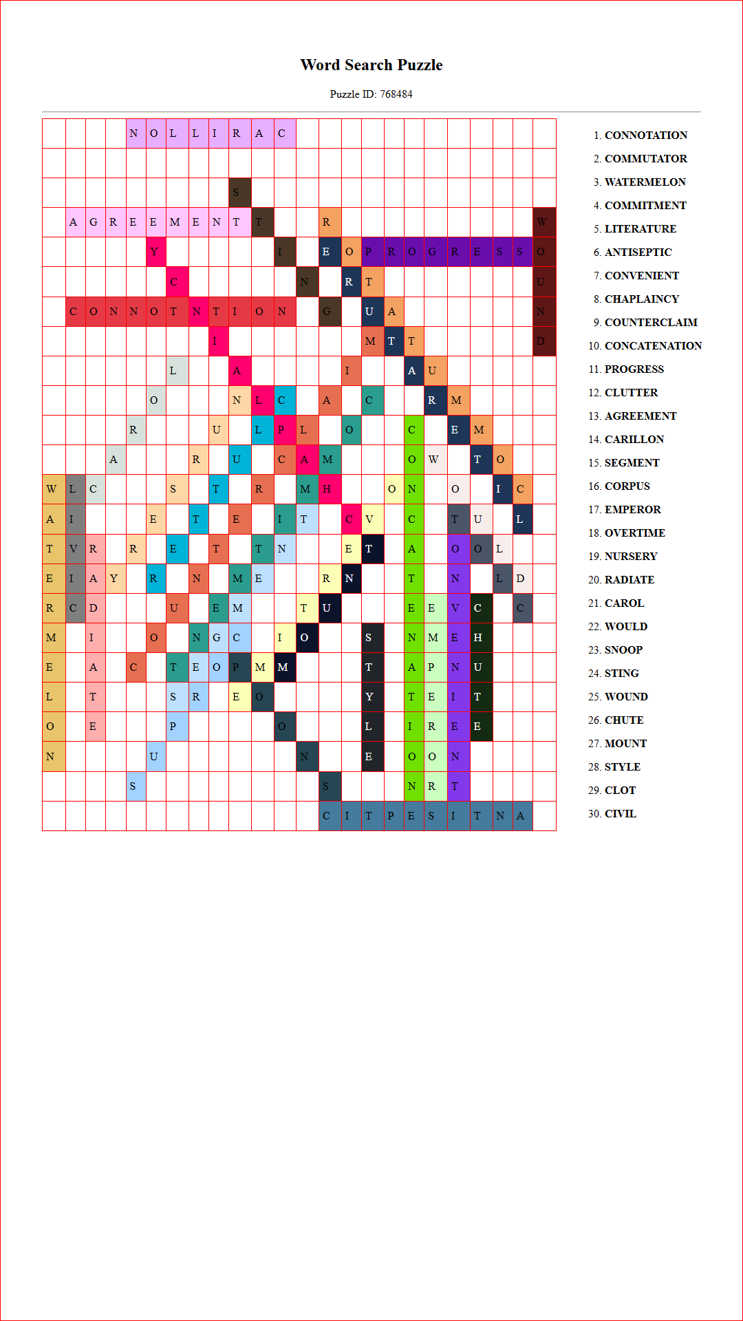 Solution of Printable word search puzzle for adults 385 (Puzzle id: 768484) Document