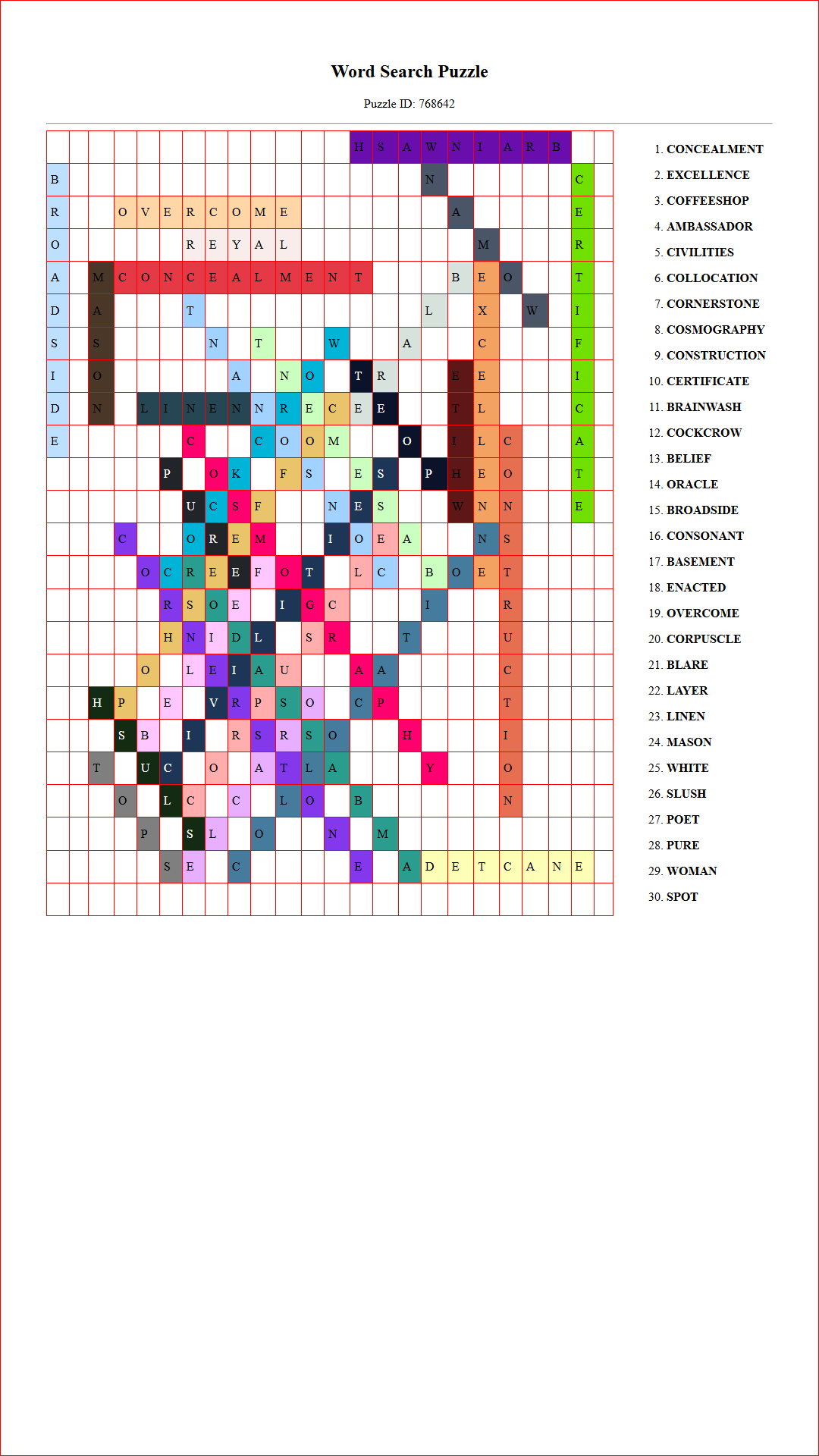 Solution of Printable word search puzzle for adults 327 (Puzzle id: 768642) Document