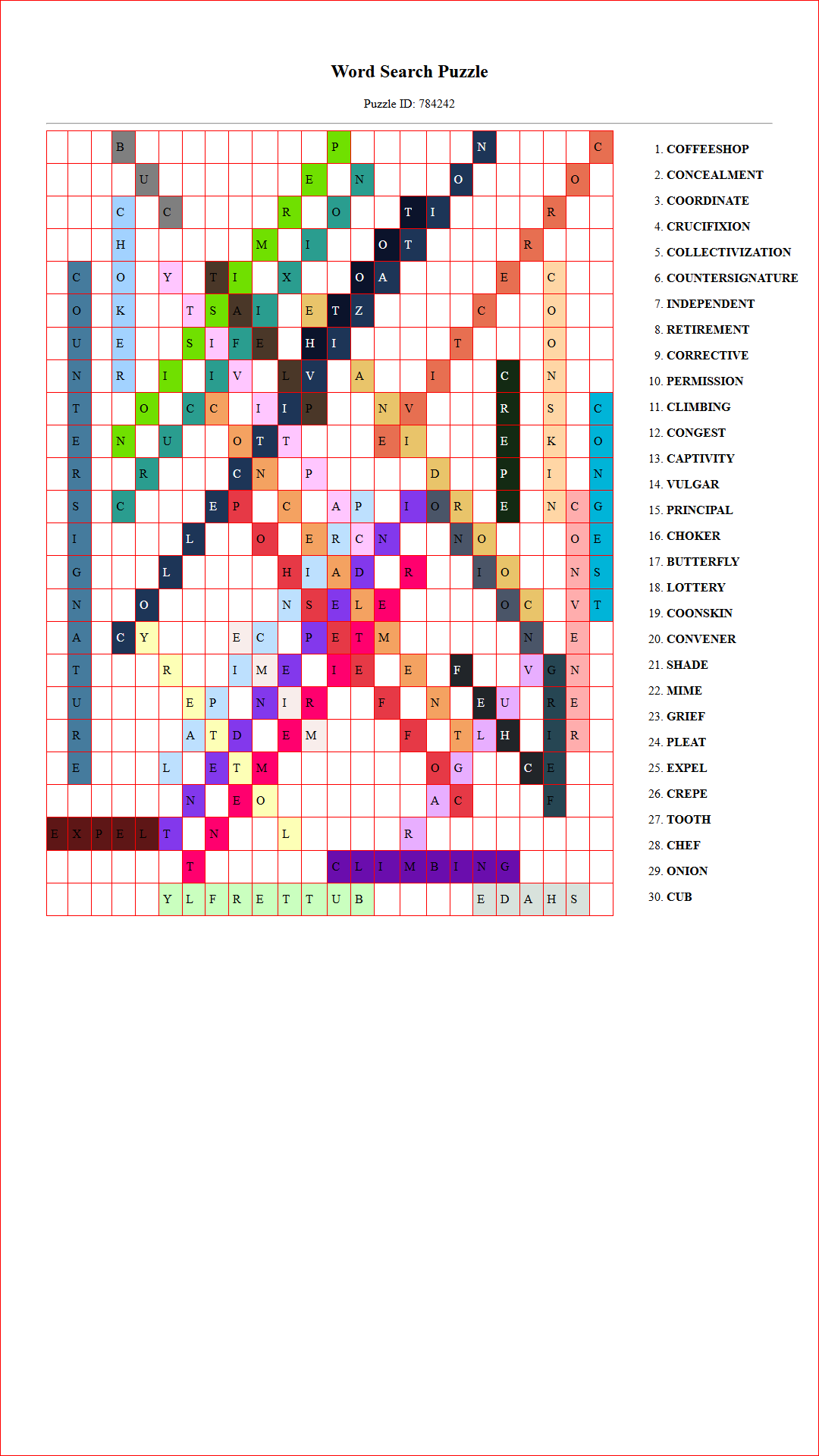 Solution of Printable word search puzzle for adults 216 (Puzzle id: 784242) Document
