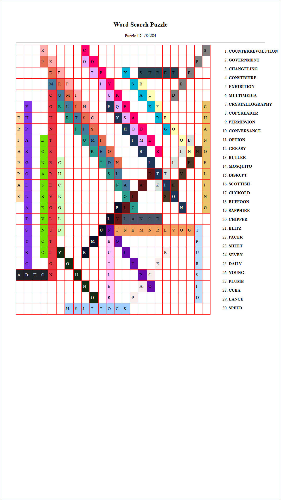 Solution of Printable word search puzzle for adults 354 (Puzzle id: 784284) Document