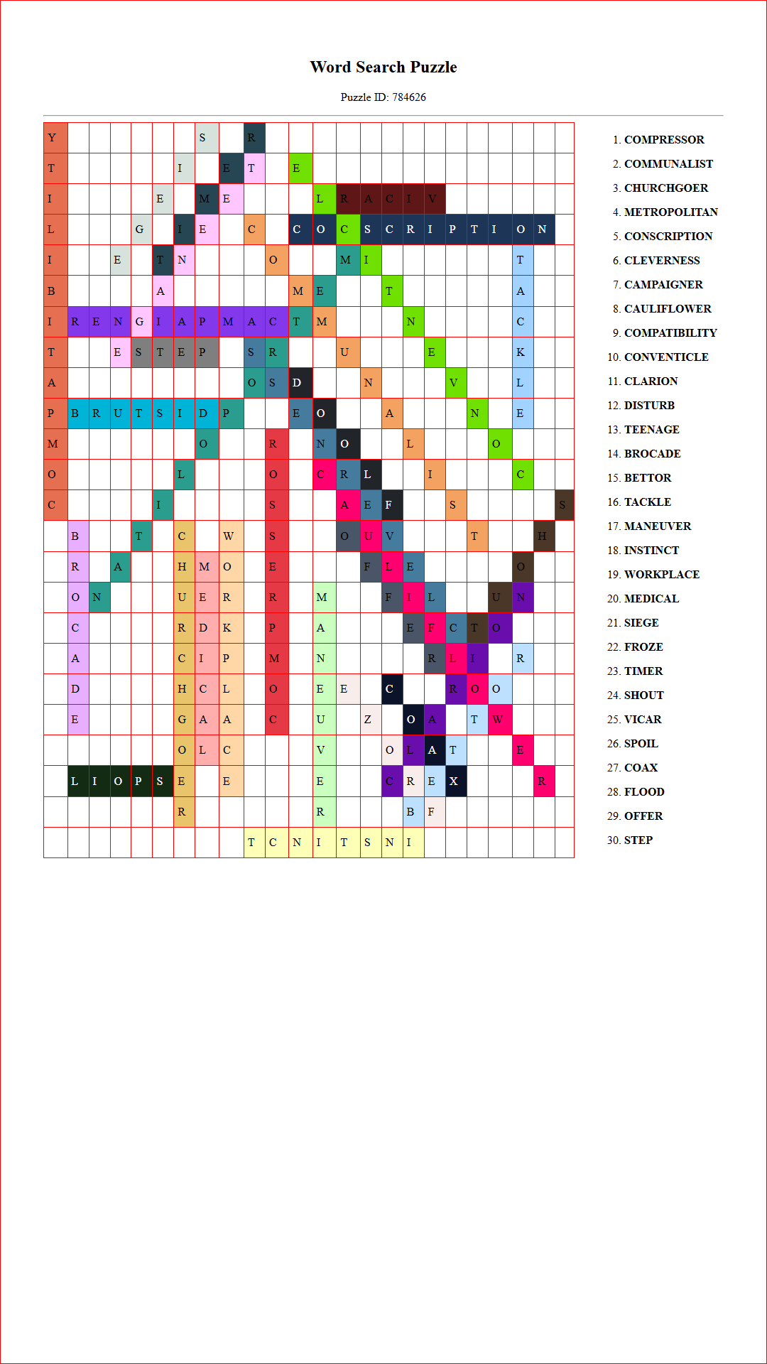 Solution of Printable word search puzzle for adults 386 (Puzzle id: 784626) Document