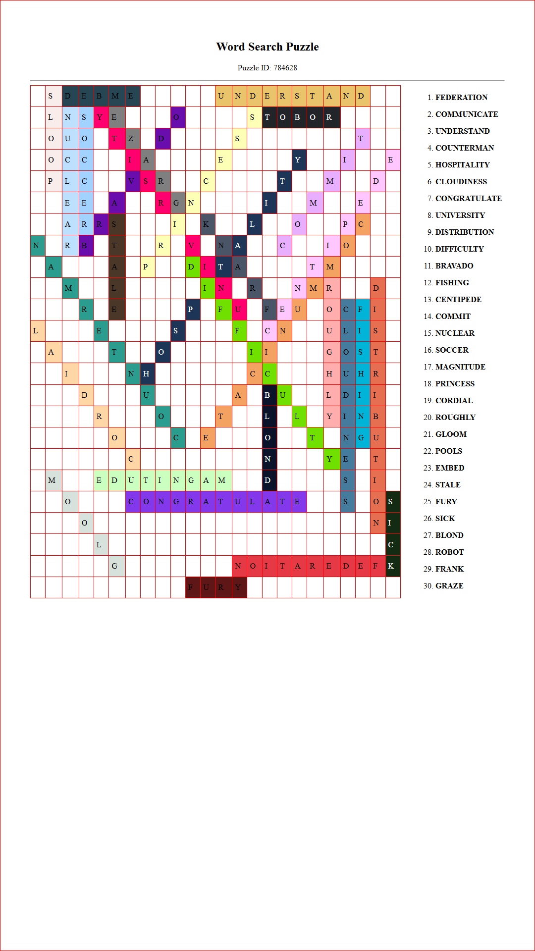 Solution of Printable word search puzzle for adults 461 (Puzzle id: 784628) Document
