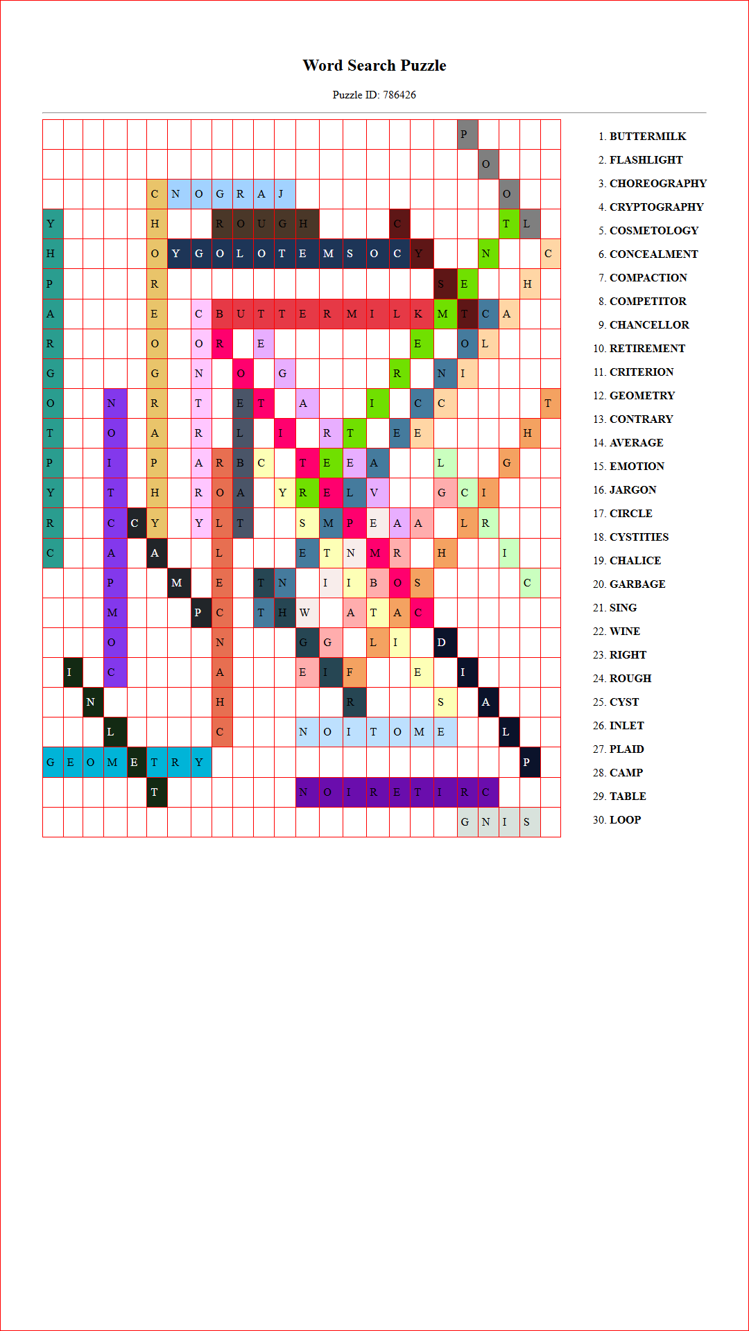 Solution of Printable word search puzzle for adults 338 (Puzzle id: 786426) Document