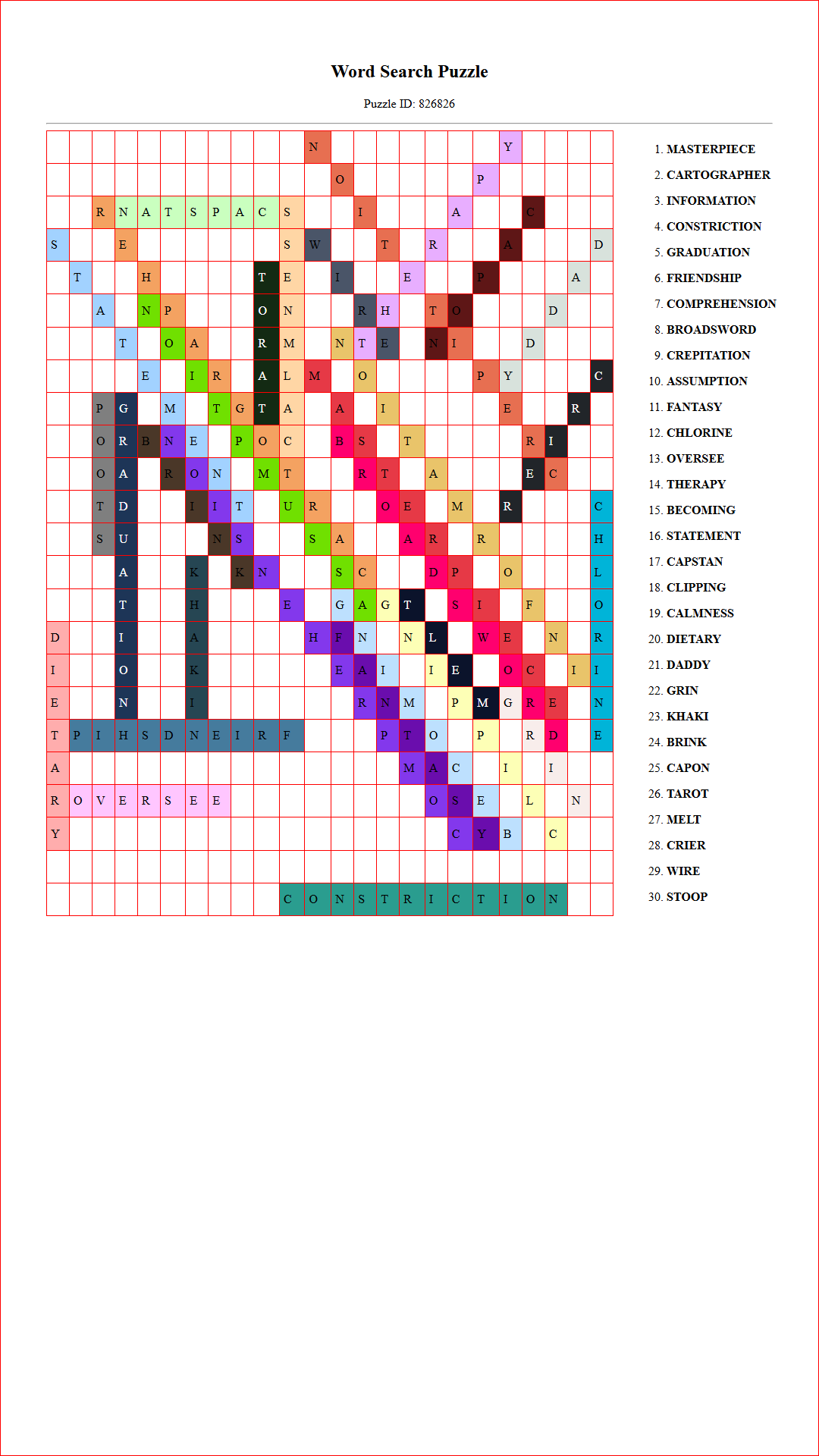 Solution of Printable word search puzzle for adults 258 (Puzzle id: 826826) Document