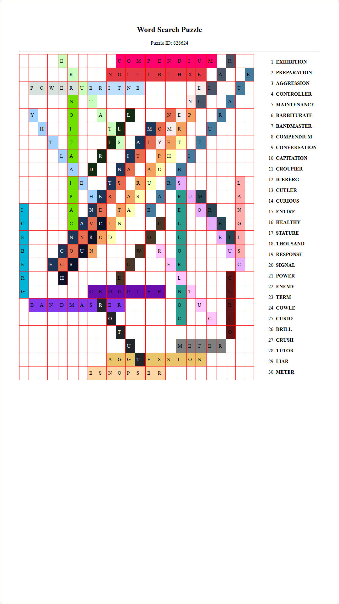 Solution of Printable word search puzzle for adults 106 (Puzzle id: 828624) Document