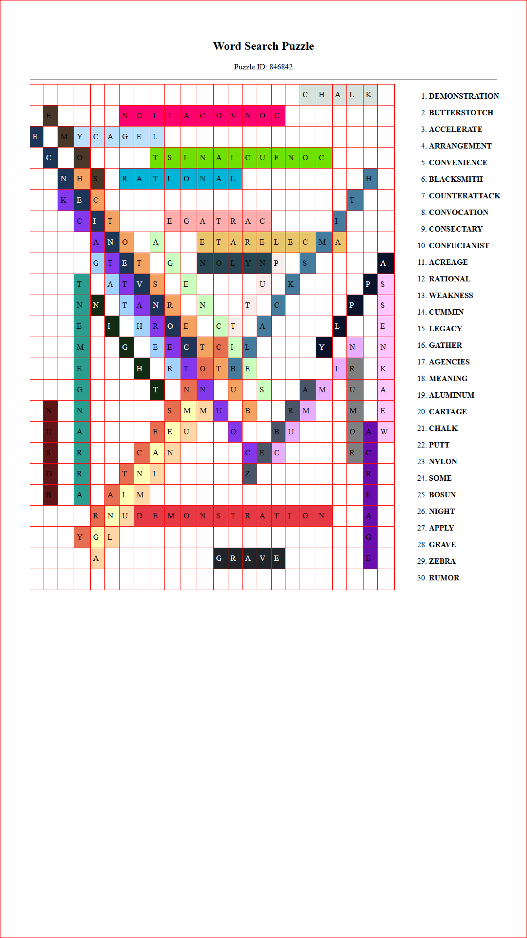 Solution of Printable word search puzzle for adults 65 (Puzzle id: 846842) Document