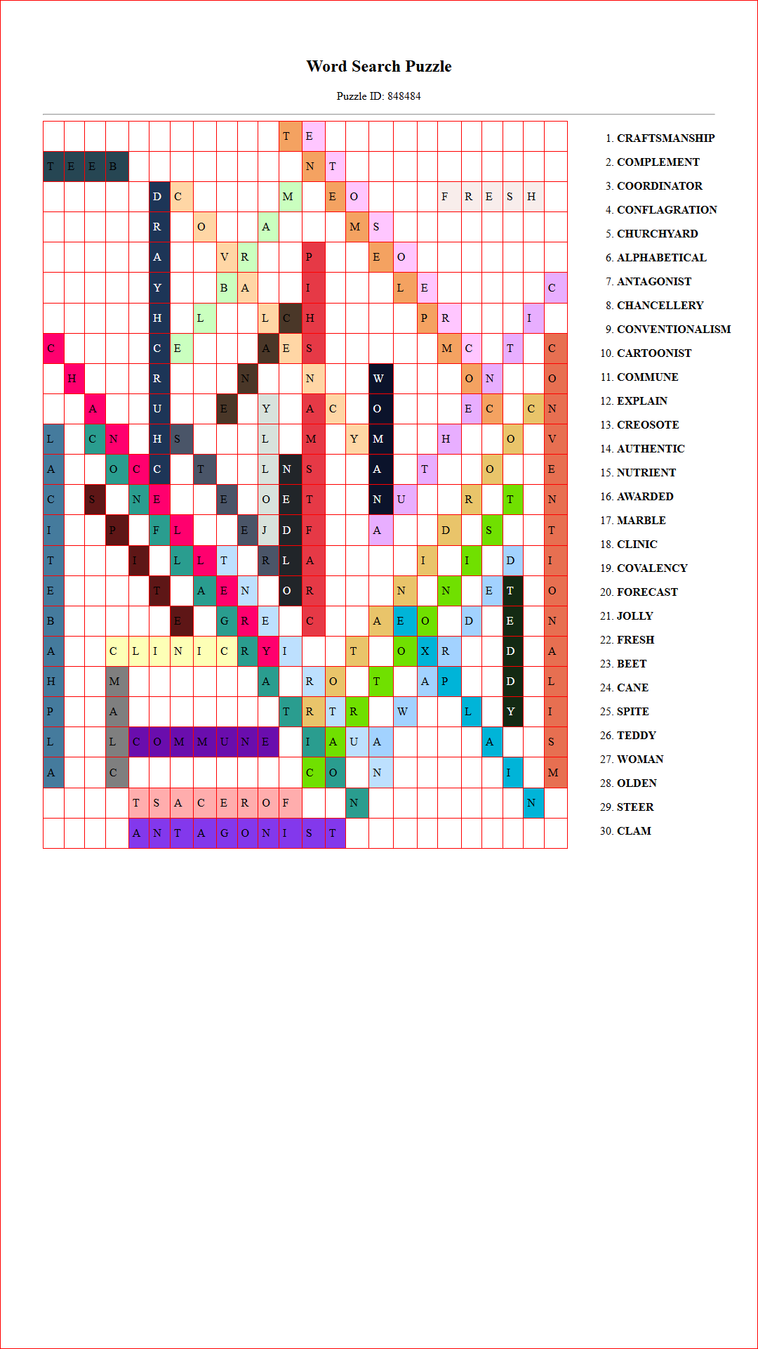 Solution of Printable word search puzzle for adults 203 (Puzzle id: 848484) Document