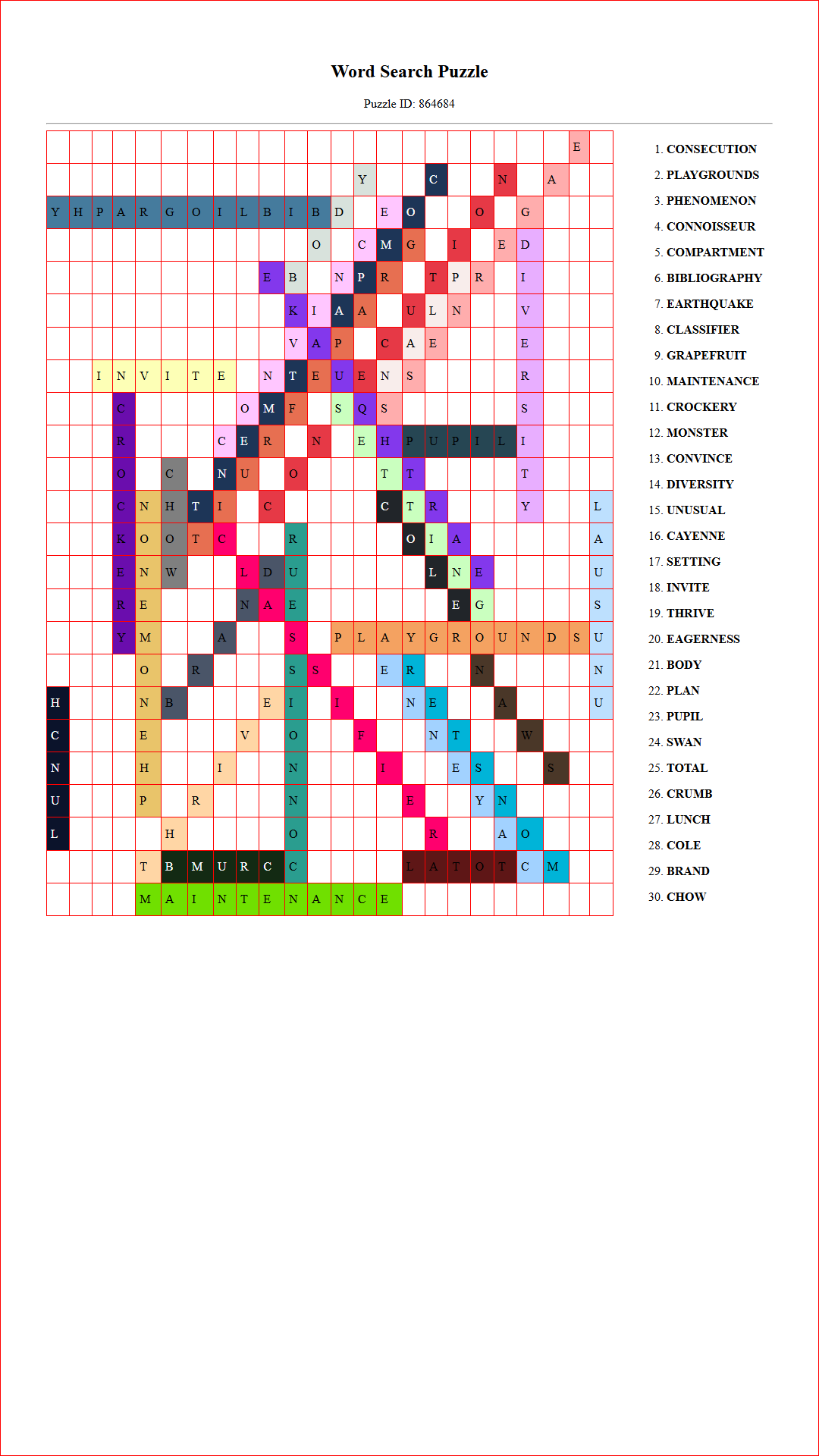 Solution of Printable word search puzzle for adults 136 (Puzzle id: 864684) Document