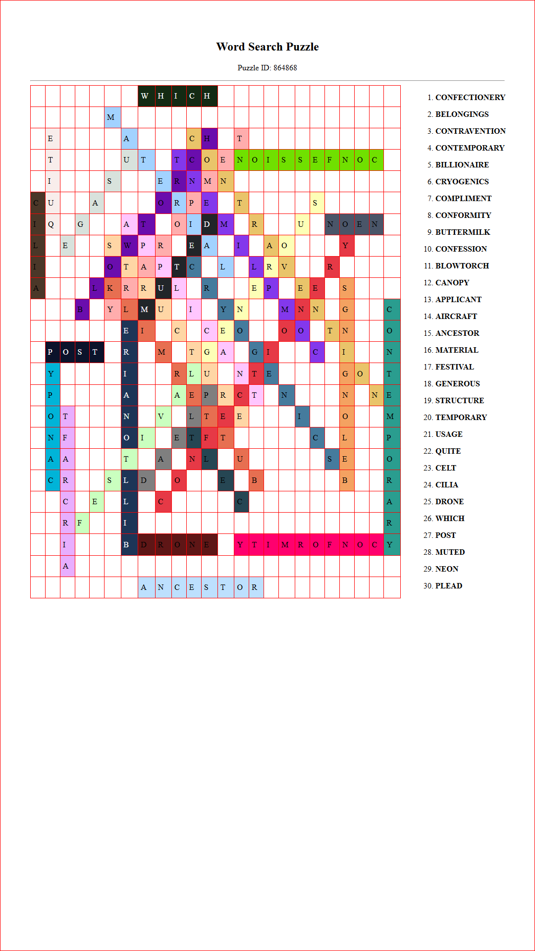 Solution of Printable word search puzzle for adults 138 (Puzzle id: 864868) Document