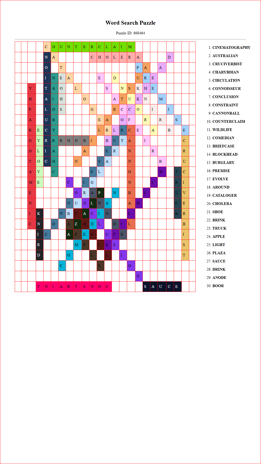 Solution of Printable word search puzzle for adults 460 (Puzzle id: 868464) Document