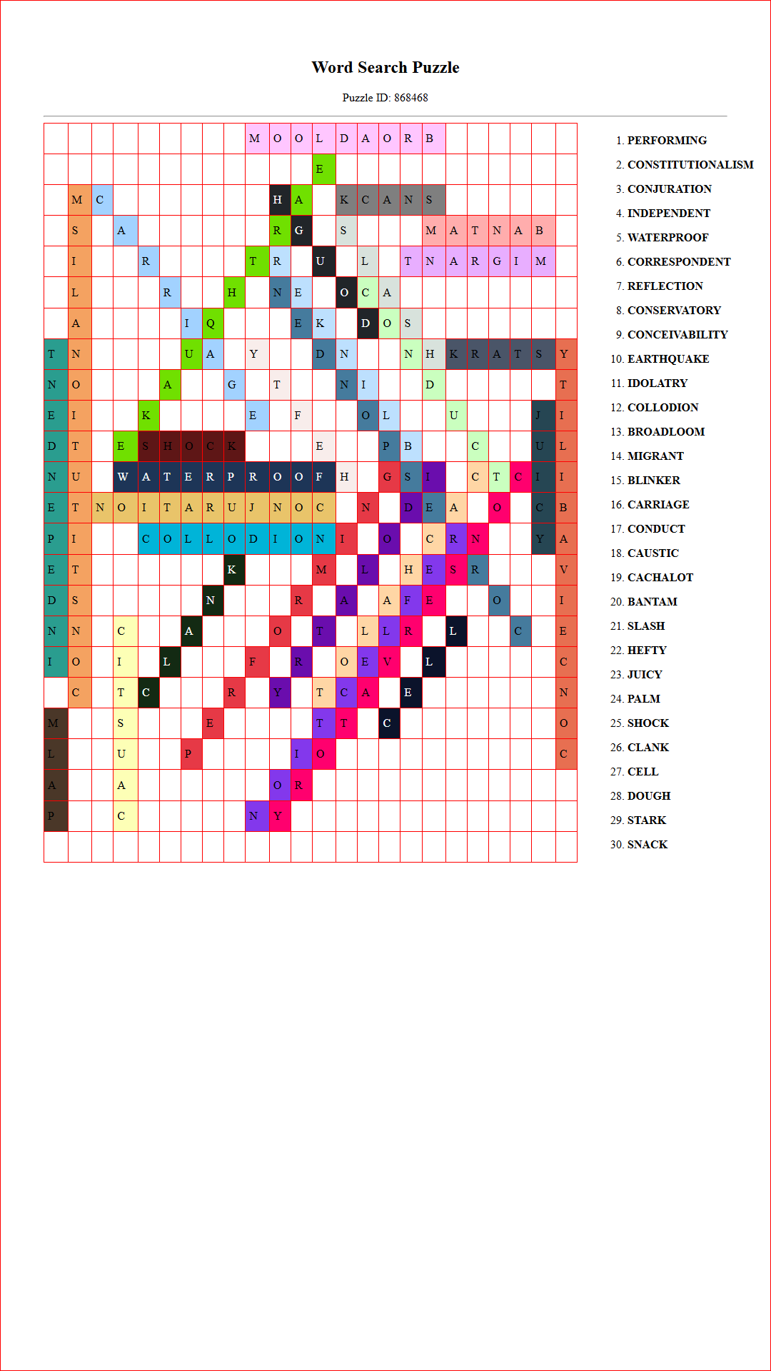 Solution of Printable word search puzzle for adults 399 (Puzzle id: 868468) Document