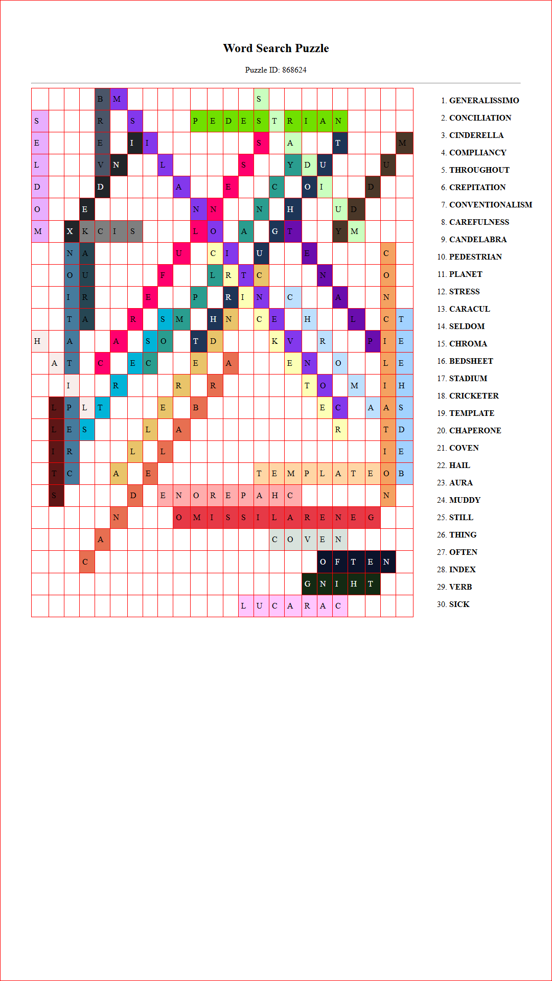 Solution of Printable word search puzzle for adults 345 (Puzzle id: 868624) Document