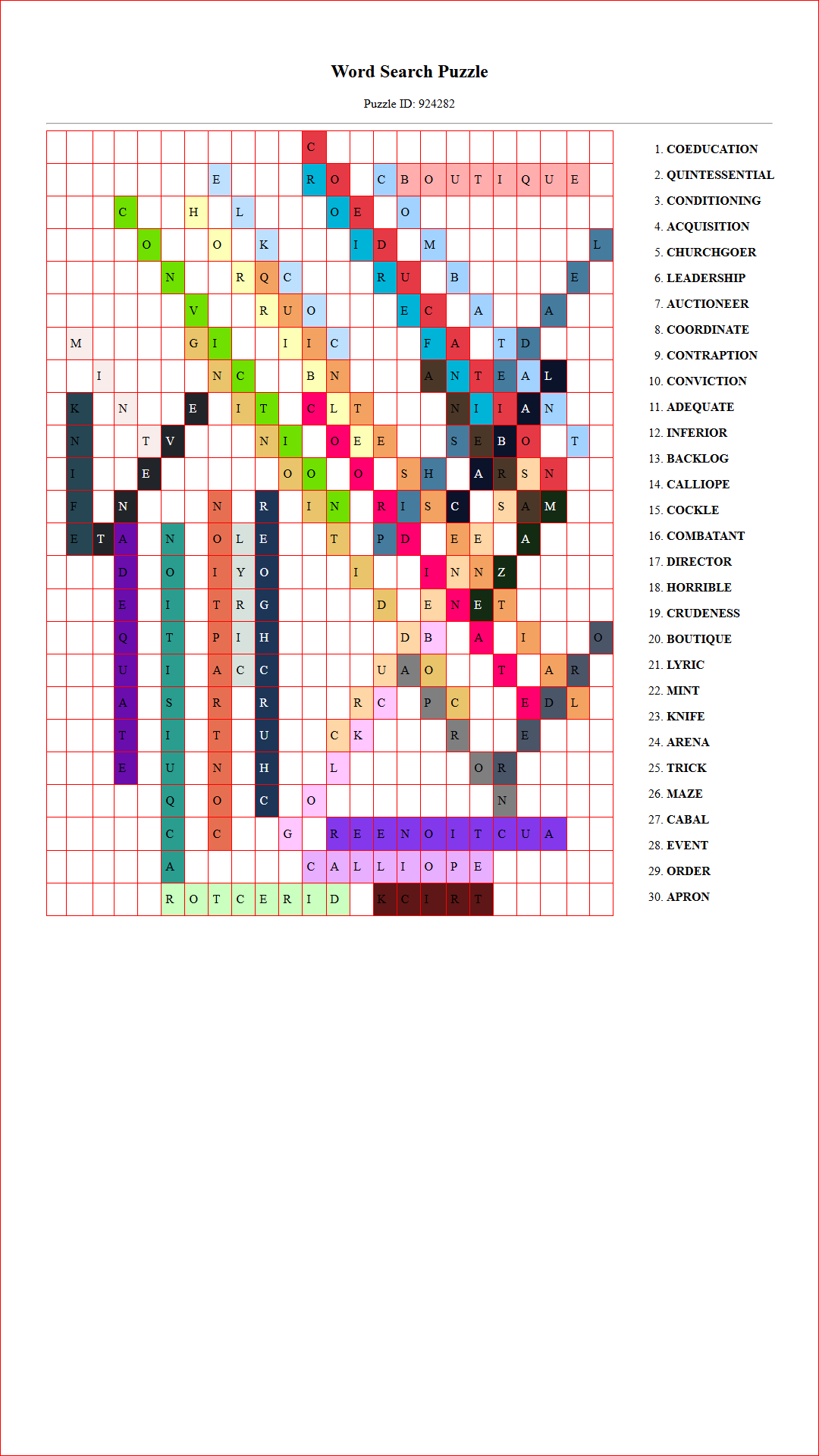 Solution of Printable word search puzzle for adults 419 (Puzzle id: 924282) Document