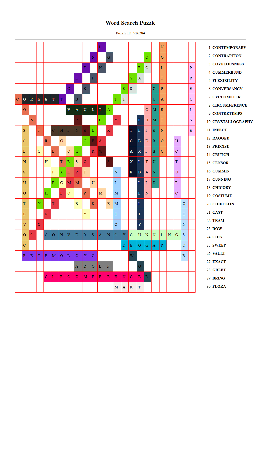 Solution of Printable word search puzzle for adults 32 (Puzzle id: 926284) Document