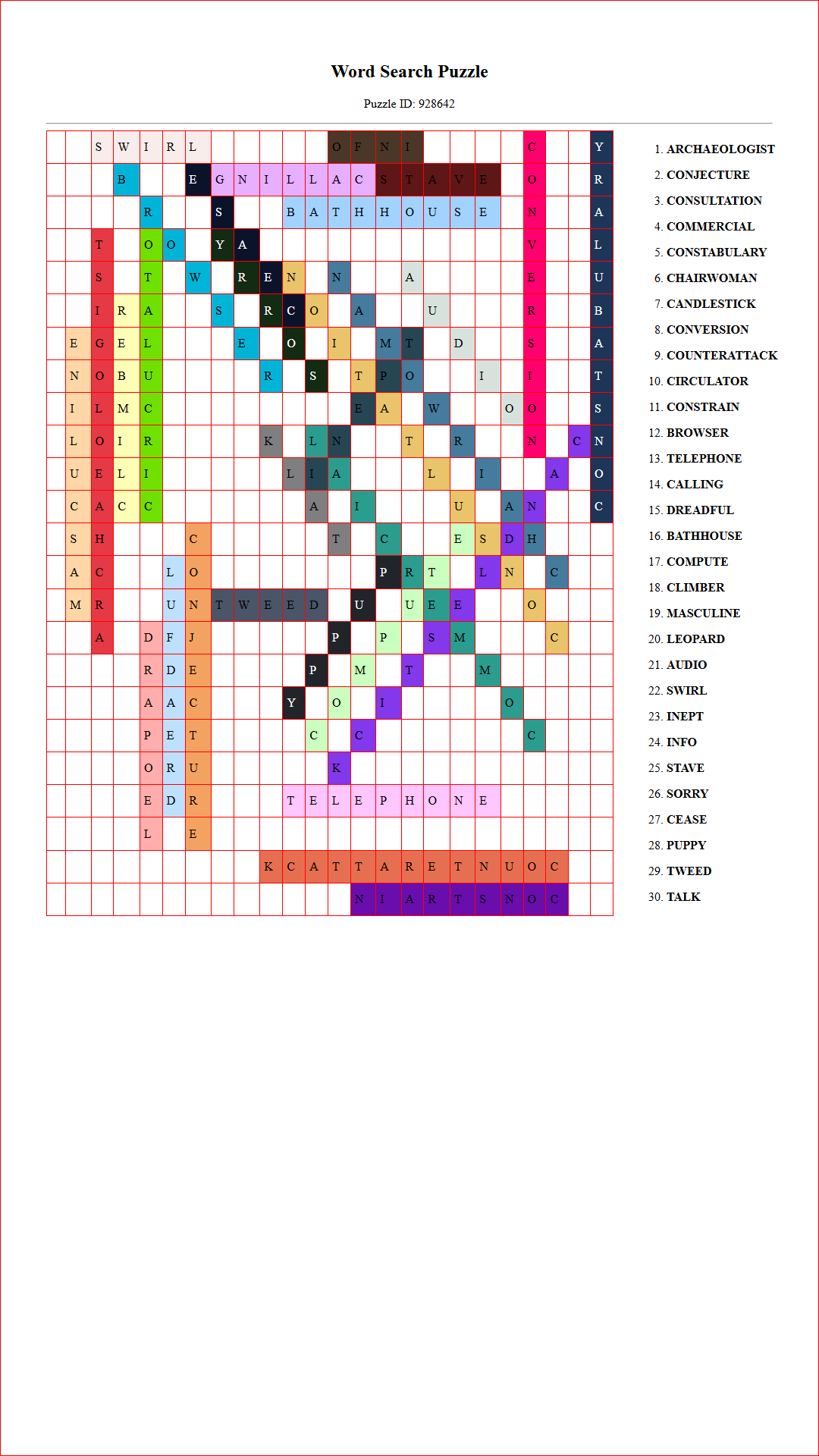 Solution of Printable word search puzzle for adults 61 (Puzzle id: 928642) Document