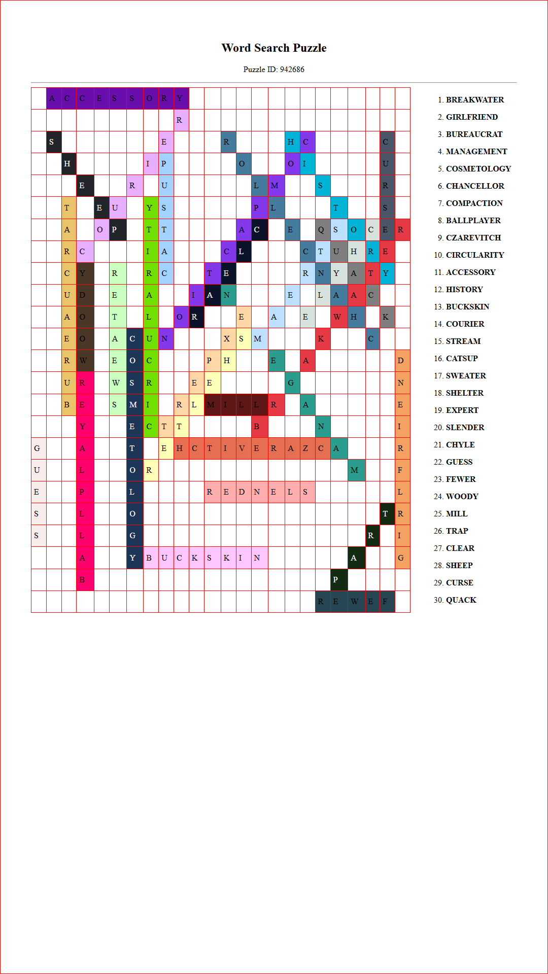 Solution of Printable word search puzzle for adults 362 (Puzzle id: 942686) Document