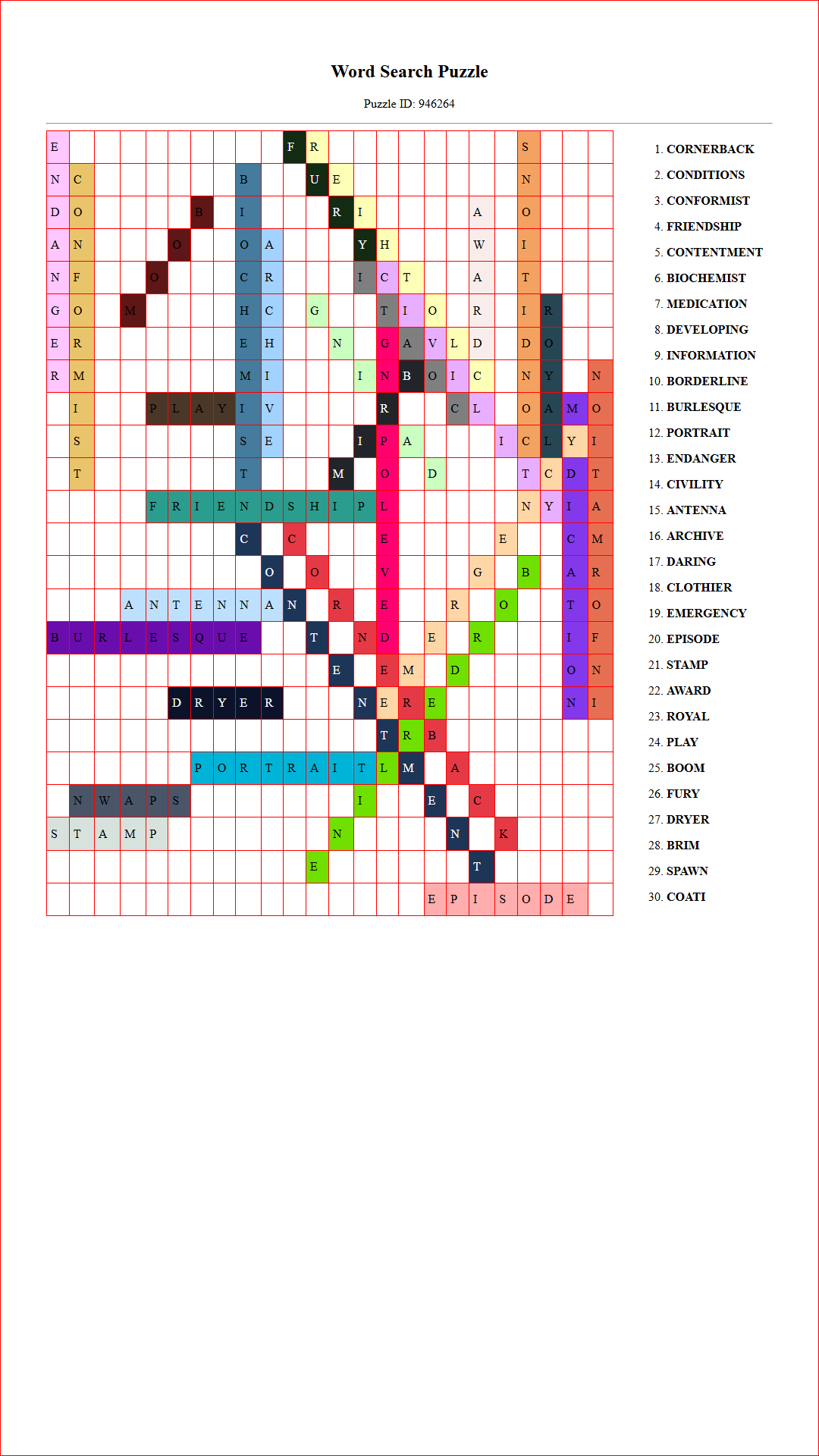 Solution of Printable word search puzzle for adults 242 (Puzzle id: 946264) Document