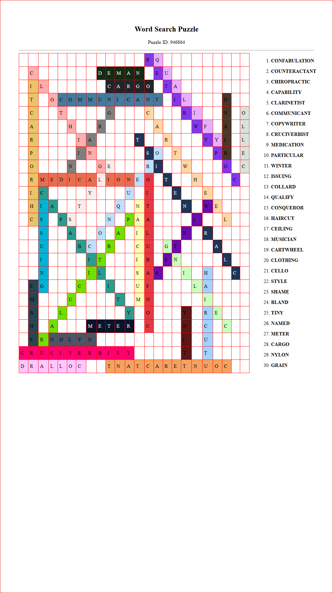 Solution of Printable word search puzzle for adults 9 (Puzzle id: 946864) Document