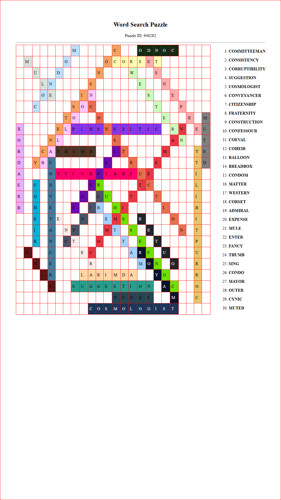 Solution of Printable word search puzzle for adults 360 (Puzzle id: 948282) Document