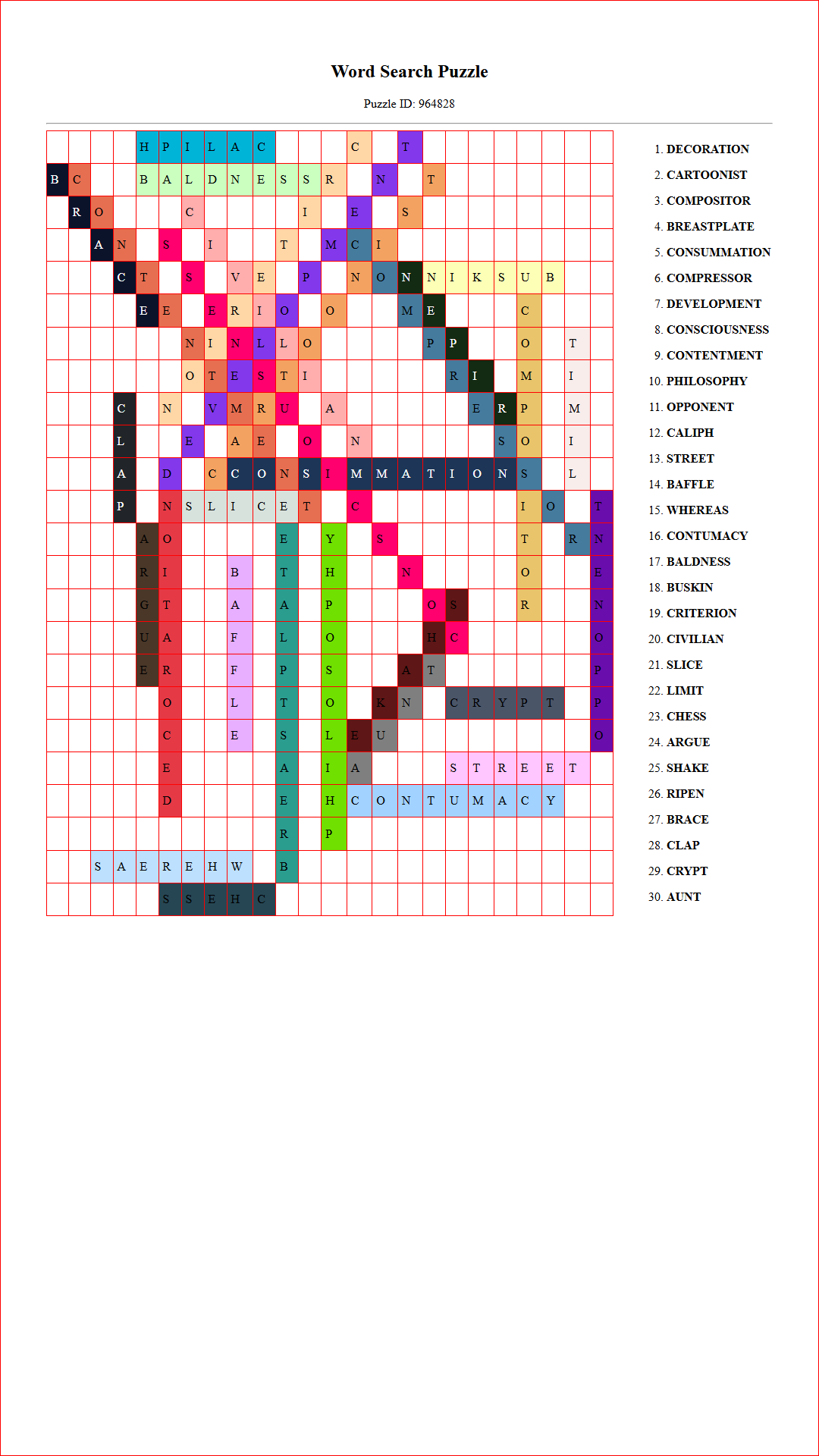 Solution of Printable word search puzzle for adults 168 (Puzzle id: 964828) Document