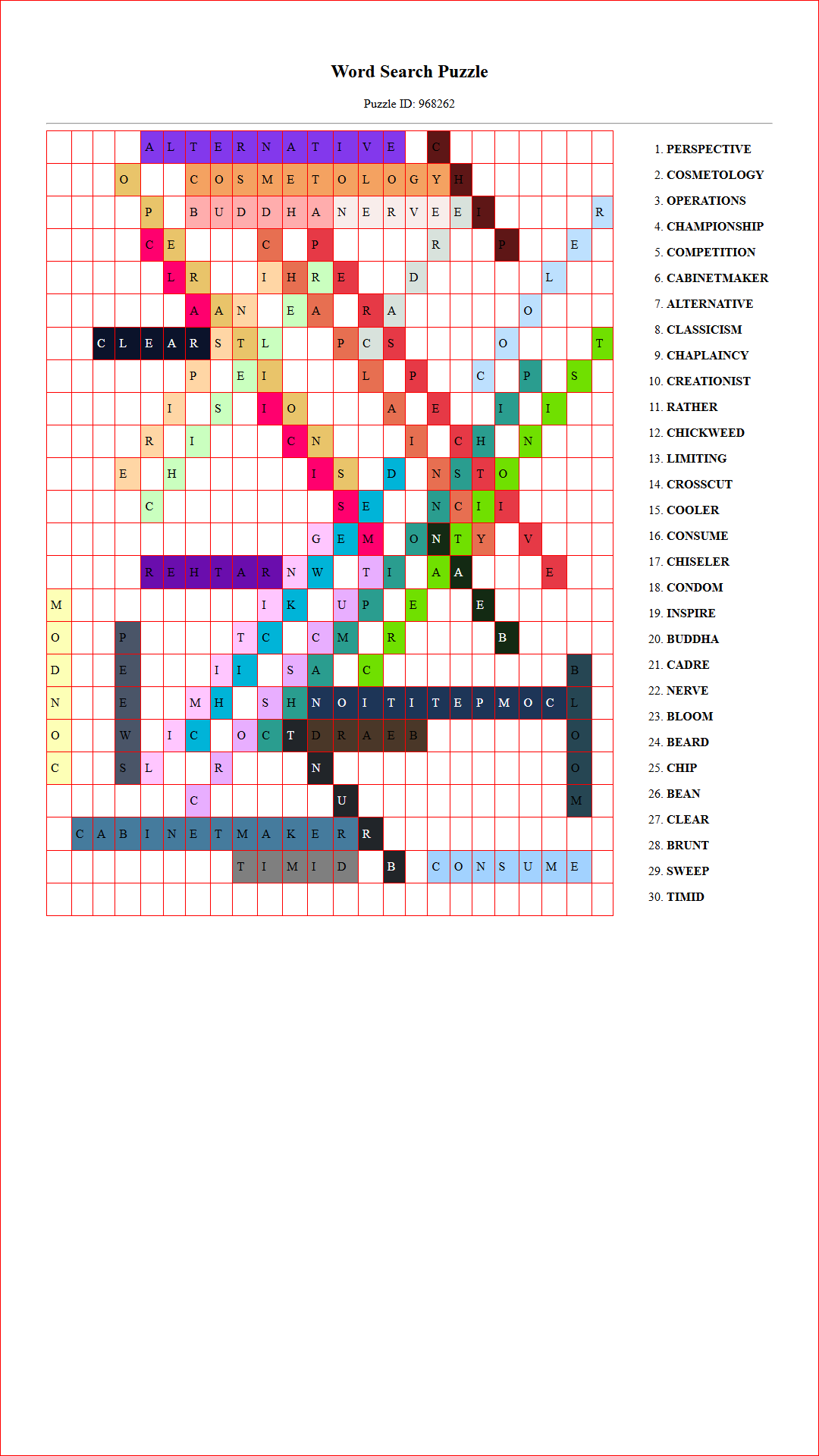Solution of Printable word search puzzle for adults 31 (Puzzle id: 968262) Document
