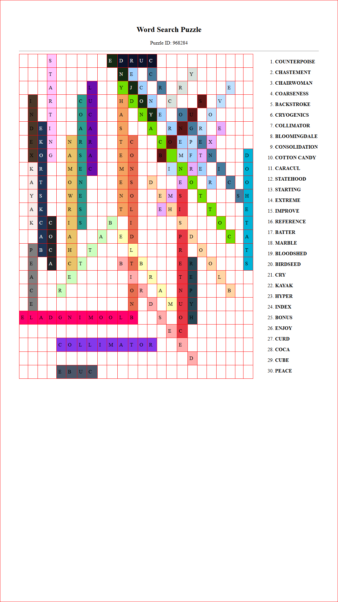Solution of Printable word search puzzle for adults 444 (Puzzle id: 968284) Document