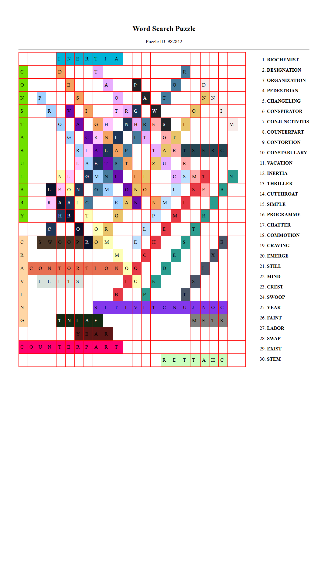 Solution of Printable word search puzzle for adults 132 (Puzzle id: 982842) Document