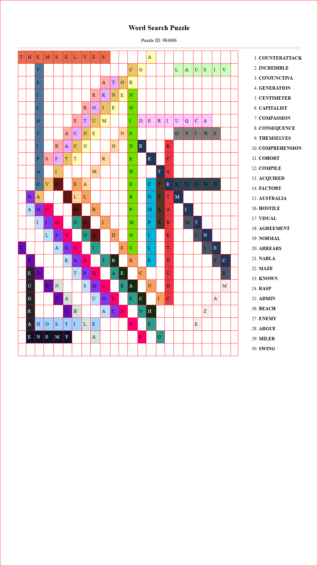 Solution of Printable word search puzzle for adults 451 (Puzzle id: 984686) Document