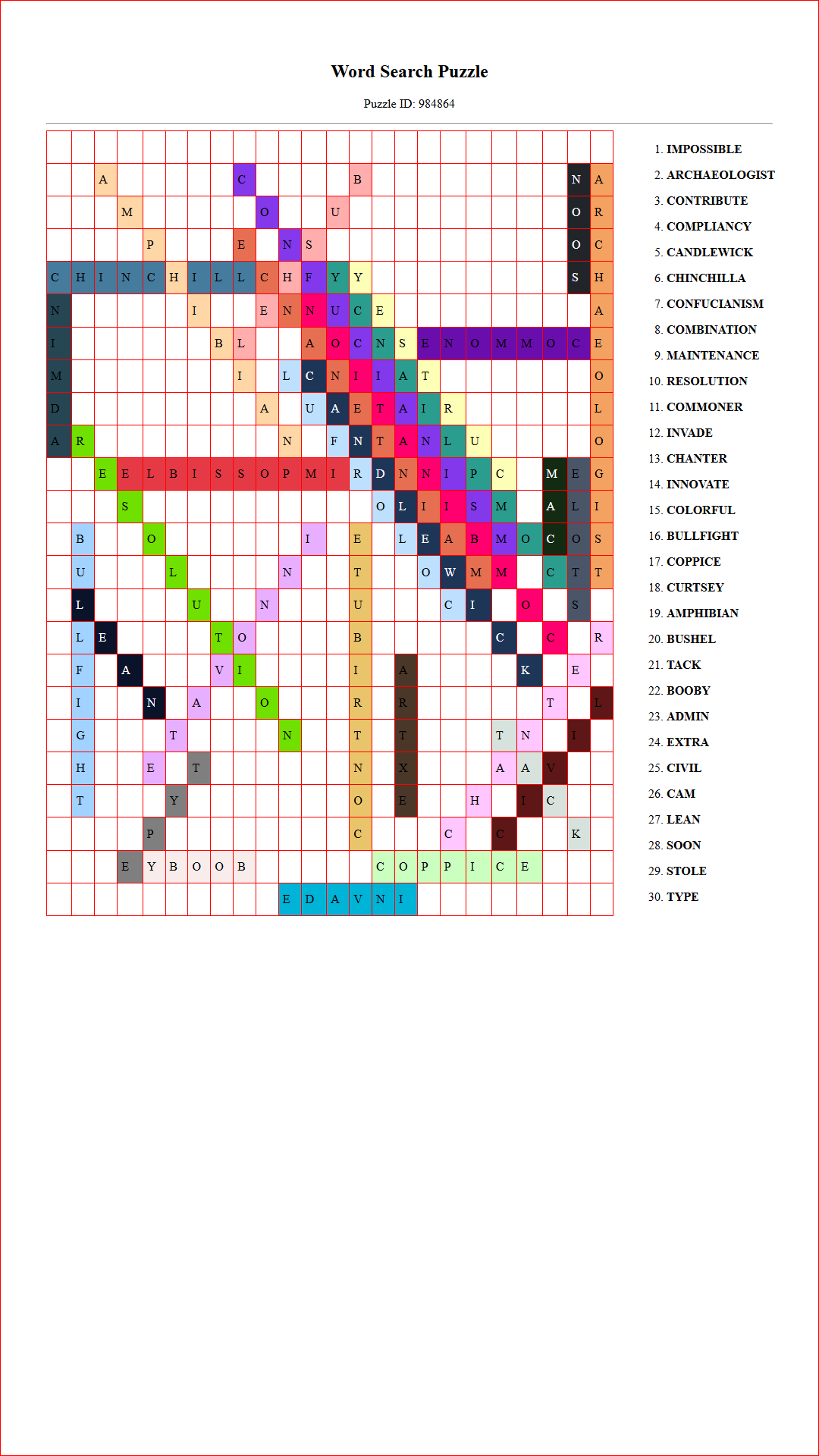 Solution of Printable word search puzzle for adults 456 (Puzzle id: 984864) Document