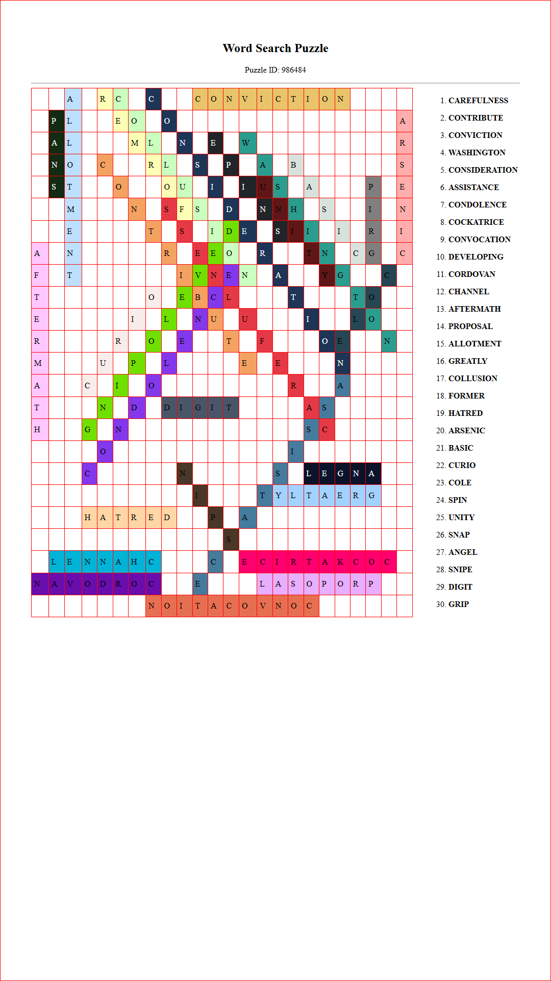 Solution of Printable word search puzzle for adults 265 (Puzzle id: 986484) Document