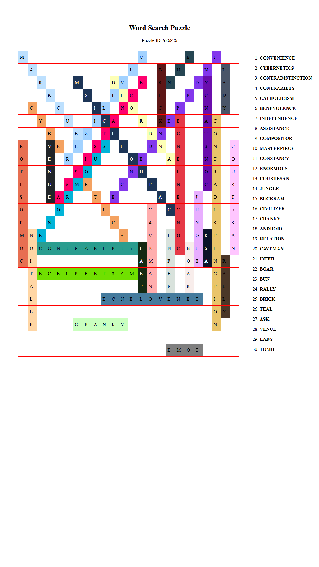 Solution of Printable word search puzzle for adults 414 (Puzzle id: 986826) Document